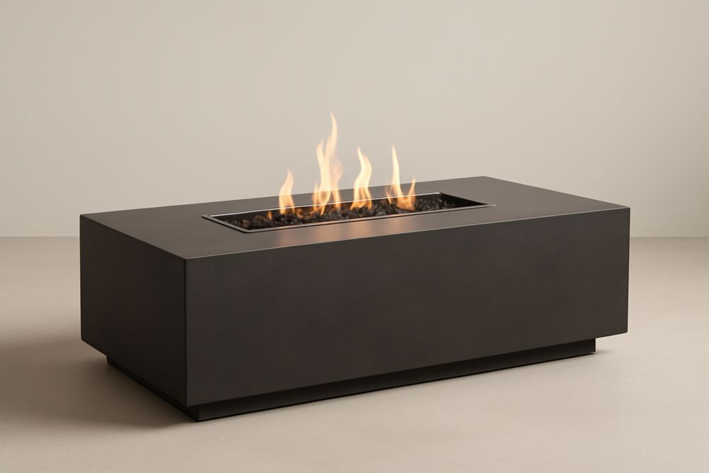 Tavolo da Fuoco Rettangolare Nero in Acciaio 120x60x45 cm-Levorinta