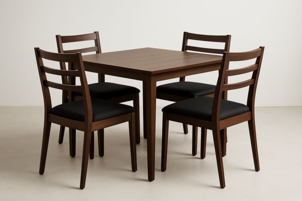 Set tavolo da pranzo in legno massello di rovere con 4 sedie imbottite marrone/nero-Levorinta