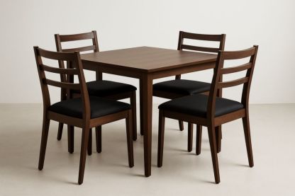 Set tavolo da pranzo in legno massello di rovere con 4 sedie imbottite marrone/nero-Levorinta