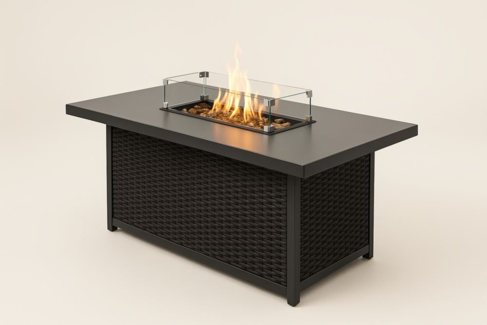 Tavolo da Giardino con Bruciatore a Gas in Alluminio e Vetro Nero-Levorinta