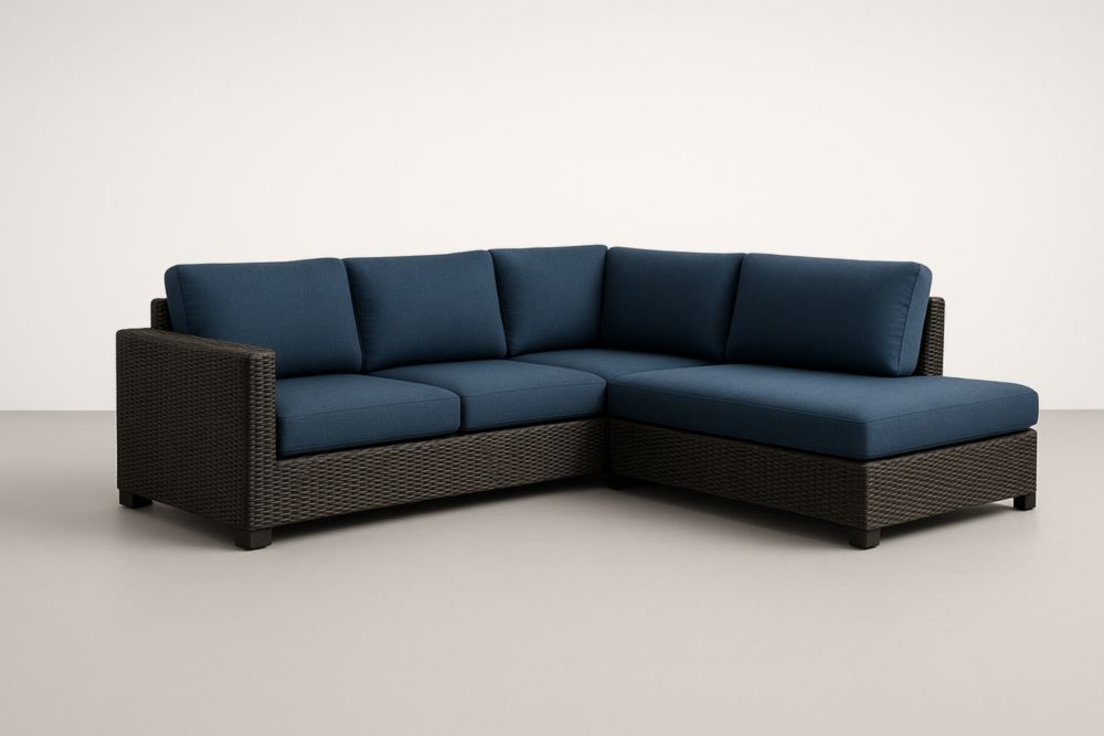 Divano angolare in Rattan Sintetico con Cuscini Blu-Levorinta