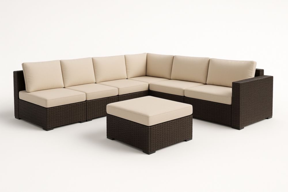 Set Divano Angolare da Esterno in Rattan Sintetico con Cuscini in Poliestere-Levorinta