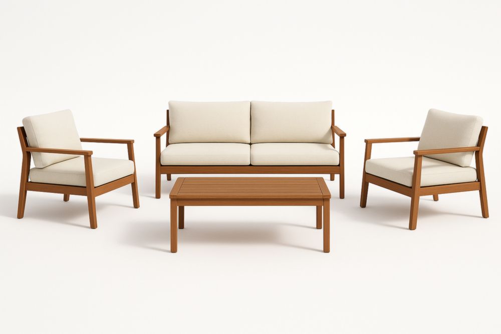 Set salotto in legno massello con cuscini beige-Levorinta