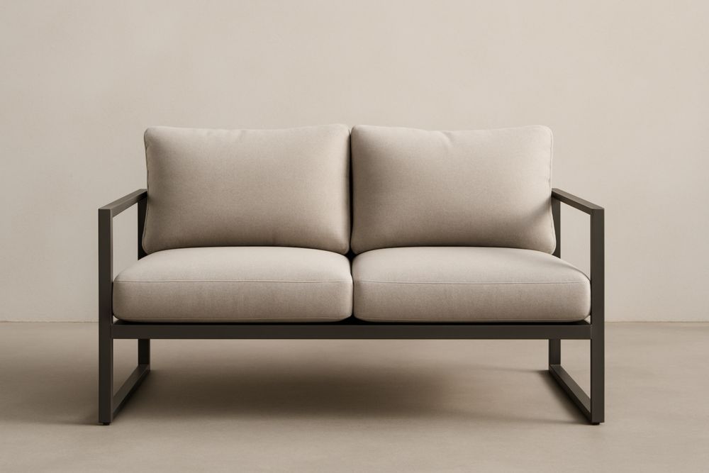 Divano a Due Posti in alluminio e Tessuto Beige, con cuscini-Levorinta