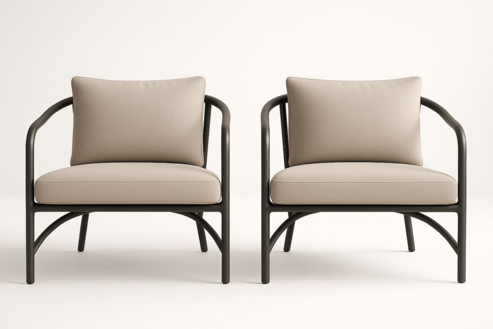 Set di 2 Poltrone Alluminio con Cuscino in Tessuto Beige, con cuscini-Levorinta