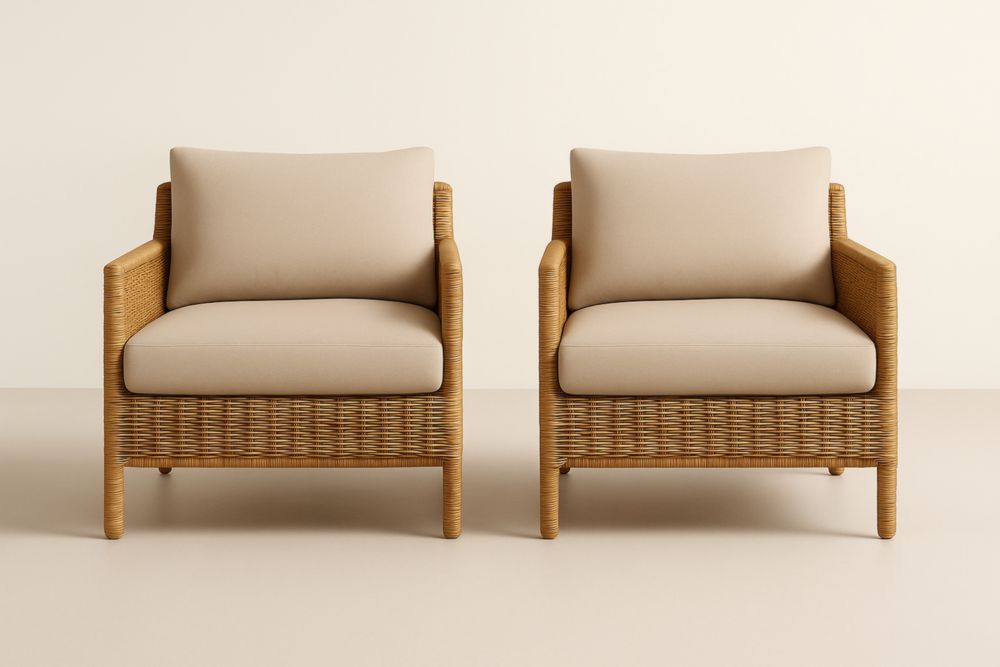 Set di 2 Poltrone in Rattan Sintetico con Cuscini in Poliestere Beige-Levorinta