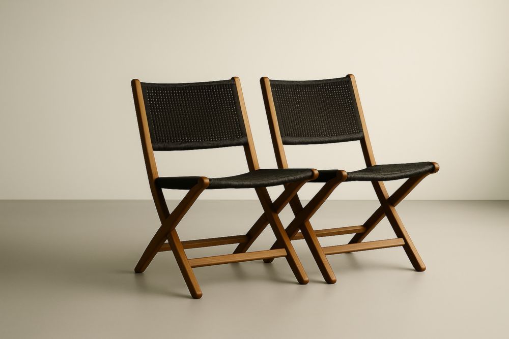 Sedie Pieghevoli in Legno massello e Tessuto Sintetico Nero Set di 2-Levorinta