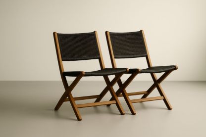 Sedie Pieghevoli in Legno massello e Tessuto Sintetico Nero Set di 2-Levorinta