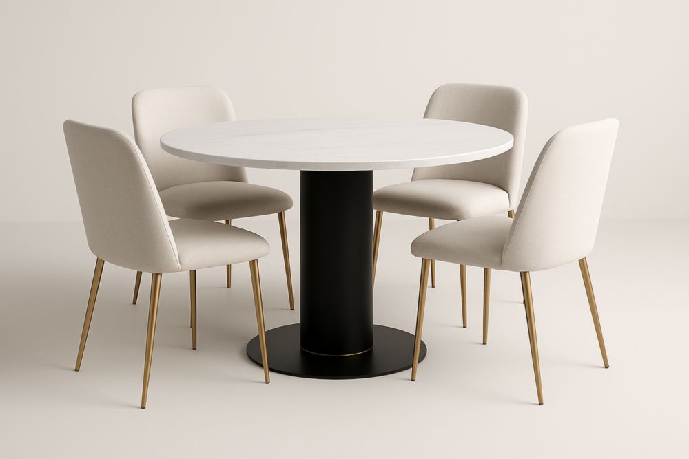 Set Tavolo Rotondo e 4 Sedie in Marmo e  Alluminio Bianco/Nero-Levorinta