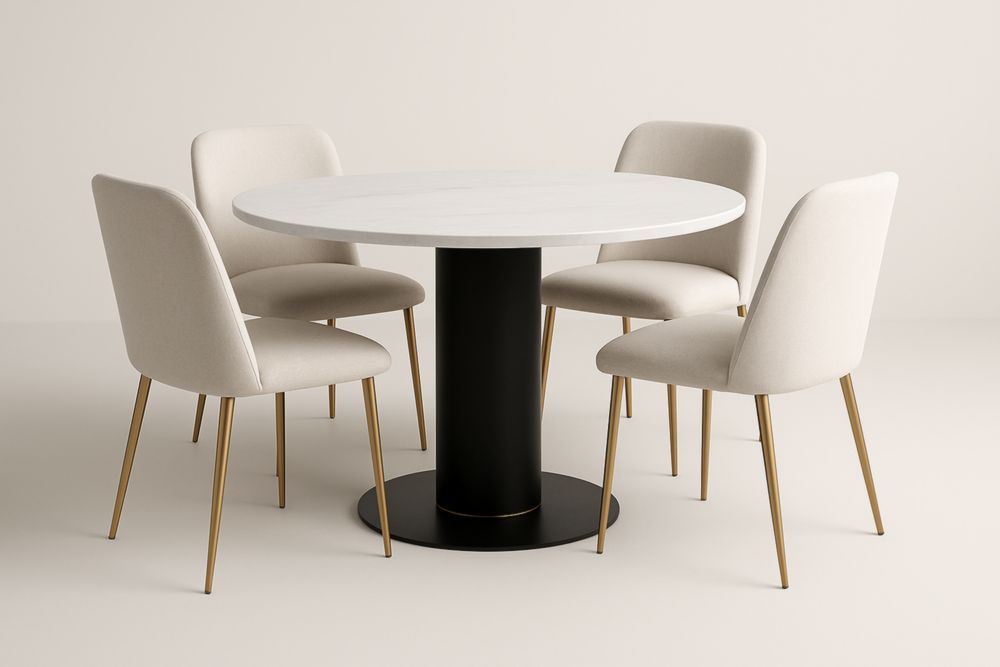 Set Tavolo Rotondo e 4 Sedie in Marmo e  Alluminio Bianco/Nero-Levorinta