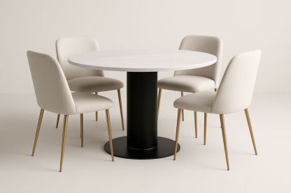 Set Tavolo Rotondo e 4 Sedie in Marmo e  Alluminio Bianco/Nero-Levorinta