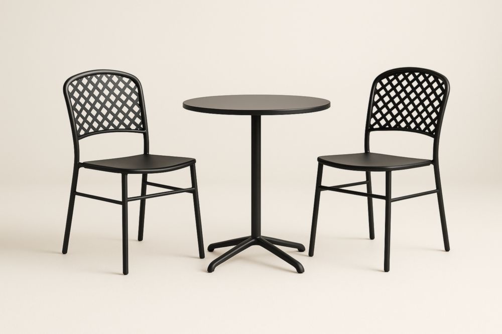 Set tavolo da caffè e sedie in Alluminio nero per esterno-Levorinta