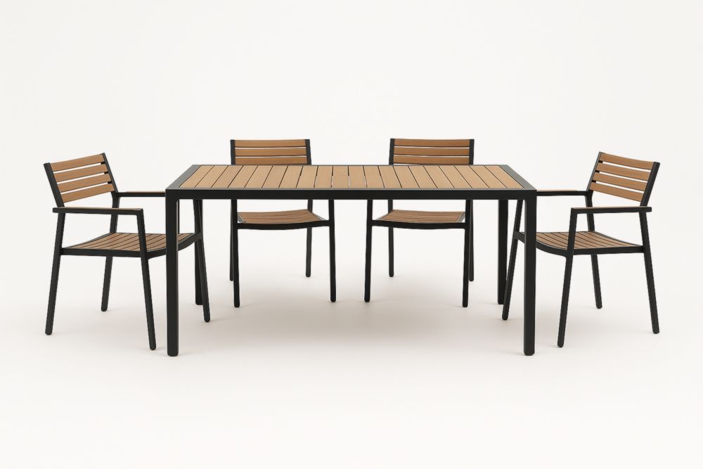 Tavolino da caffè per esterni in legno composito e alluminio nero/marrone-Levorinta