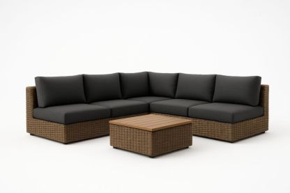 Divano Angolare in Rattan Sintetico con Cuscini Antracite e Tavolino-Levorinta