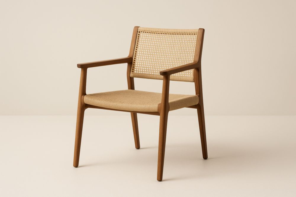 Poltrona in legno massello con seduta e schienale in paglia intrecciata-Levorinta