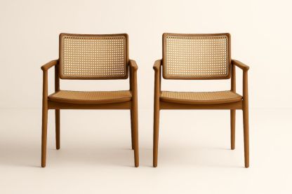 Set di 2 sedie in legno massello con seduta e schienale in rattan marrone-Levorinta