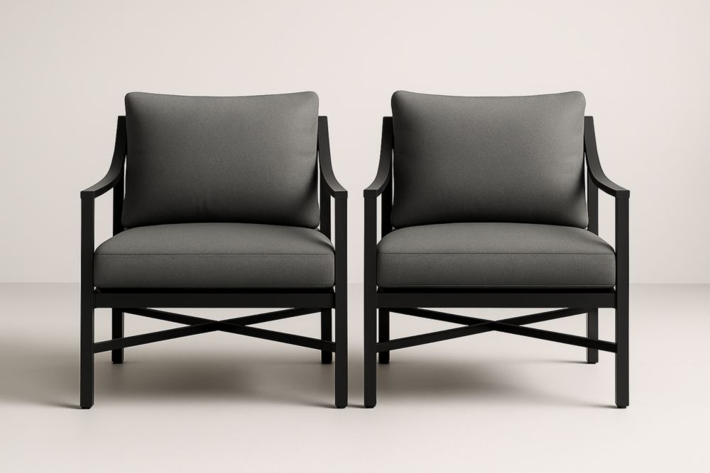 Set di 2 Poltrone Alluminio Nero con Rivestimento in Poliestere Grigio-Levorinta