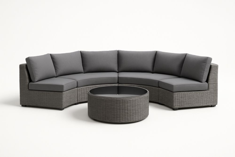 Set Divano Angolare in Rattan con Tavolino Rotondo e cuscini-Levorinta