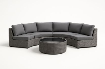 Set Divano Angolare in Rattan con Tavolino Rotondo e cuscini-Levorinta