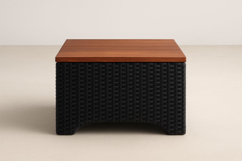 Tavolino in Rattan Sintetico con Piano in Legno Massello Duro 70x70x45 cm Nero/Marrone-Levorinta
