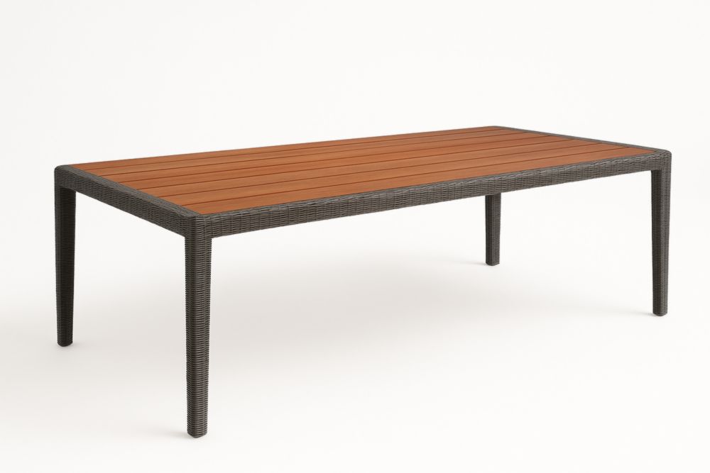 Tavolo rettangolare da esterno in legno teak e rattan 180x90x75 cm Marrone/Nero-Levorinta