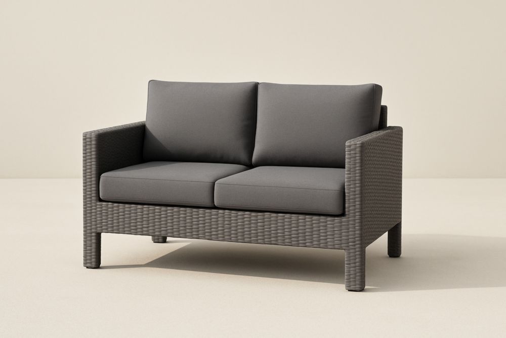 Divano a due posti in rattan sintetico grigio con cuscini-Levorinta