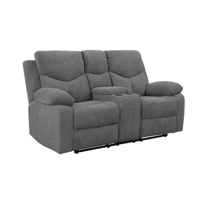 Canapé inclinable double en tissu gris avec porte-gobelets-Mobistica