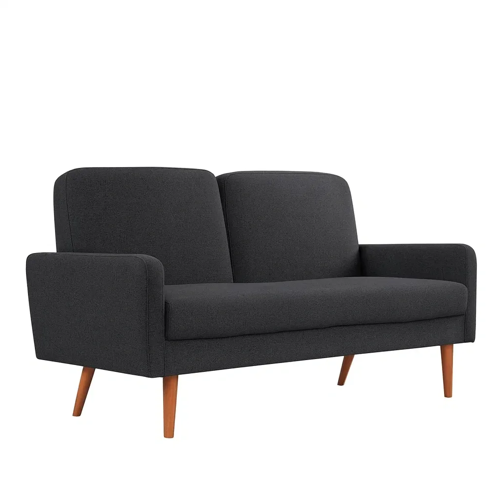Canapé 2 places en tissu polyester gris foncé avec pieds en bois-Mobistica