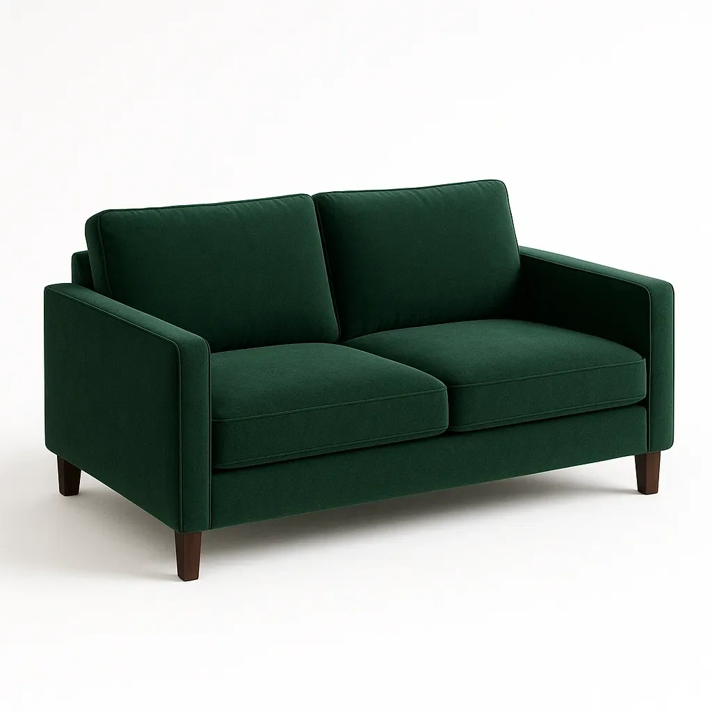 Canapé 2 places tissu polyester vert pieds bois 150x85x90 cm-Mobistica