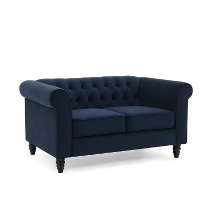 Canapé 2 places en velours bleu profond-Mobistica