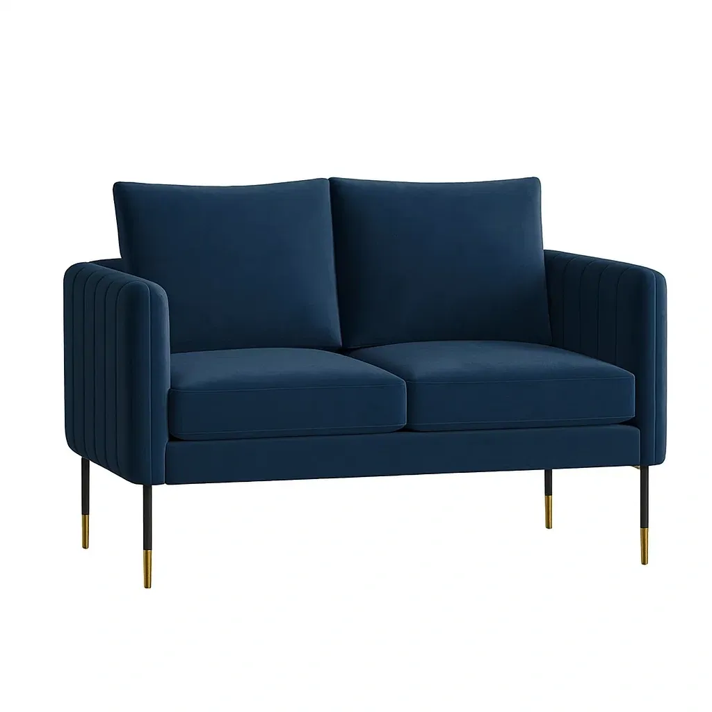 Canapé 2 places en velours bleu avec pieds en métal doré-Mobistica