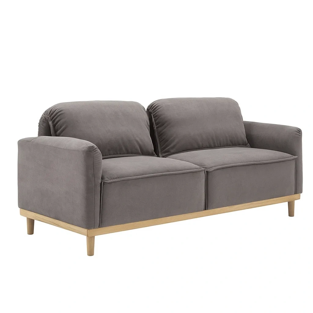 Canapé 2 places en tissu avec pieds en bois gris-Mobistica