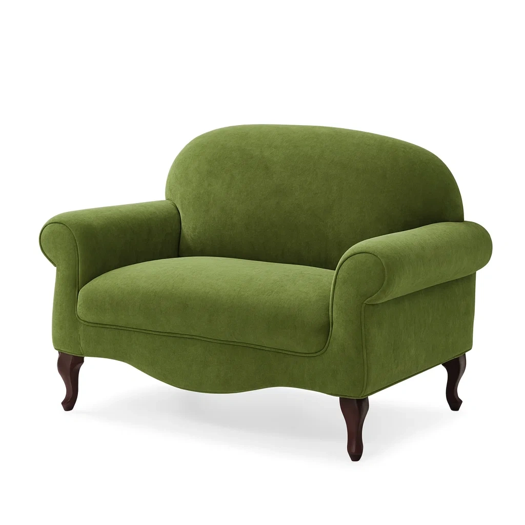 Canapé en tissu vert avec pieds en bois-Mobistica