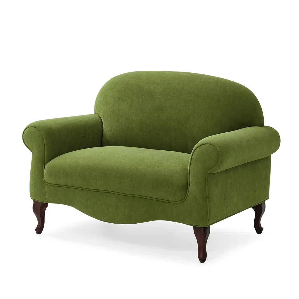 Canapé en tissu vert avec pieds en bois-Mobistica