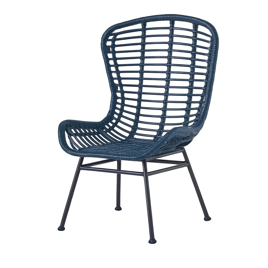 Chaise en rotin synthétique avec cadre en acier bleu-Mobistica