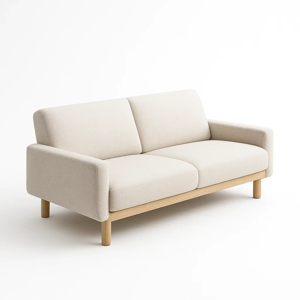 Canapé 2 places en tissu beige et bois-Mobistica