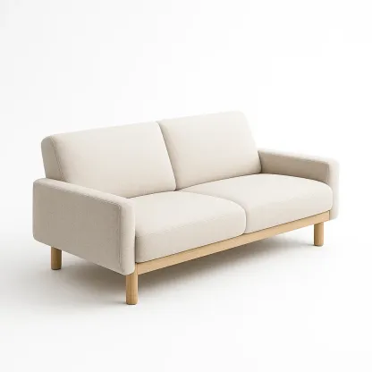 Canapé 2 places en tissu beige et bois-Mobistica