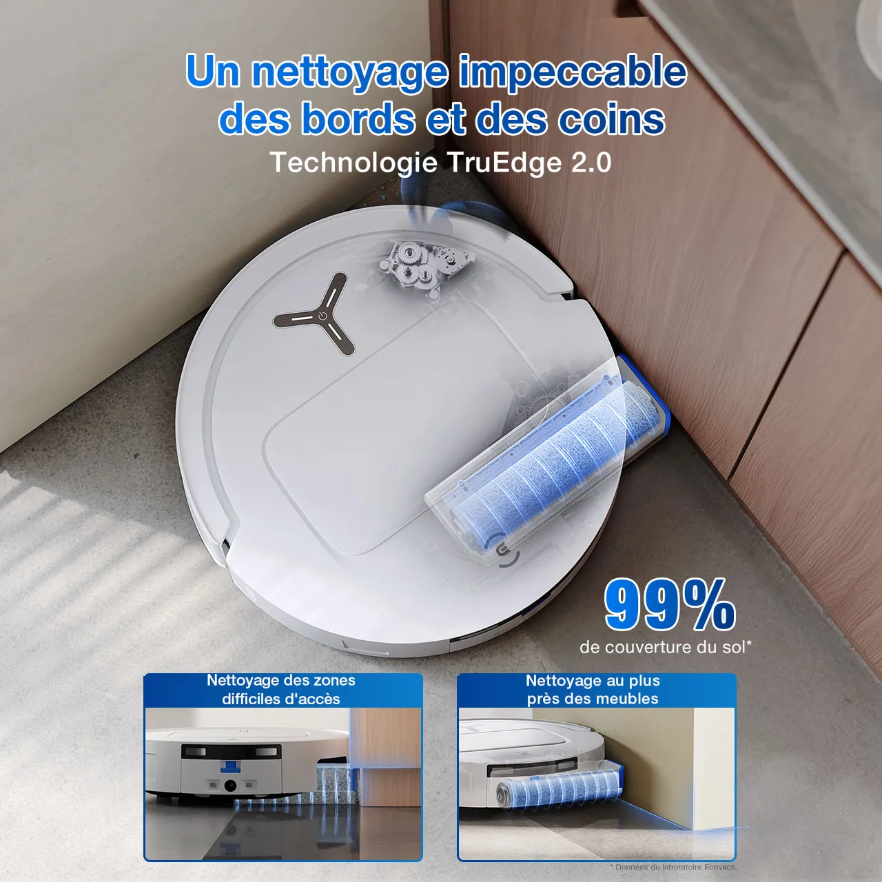 ECOVACS DEEBOT T80 OMNI Aspirateur Robot Laveur Blanc Poils d'Animaux (Puissant, IA, Tapis)