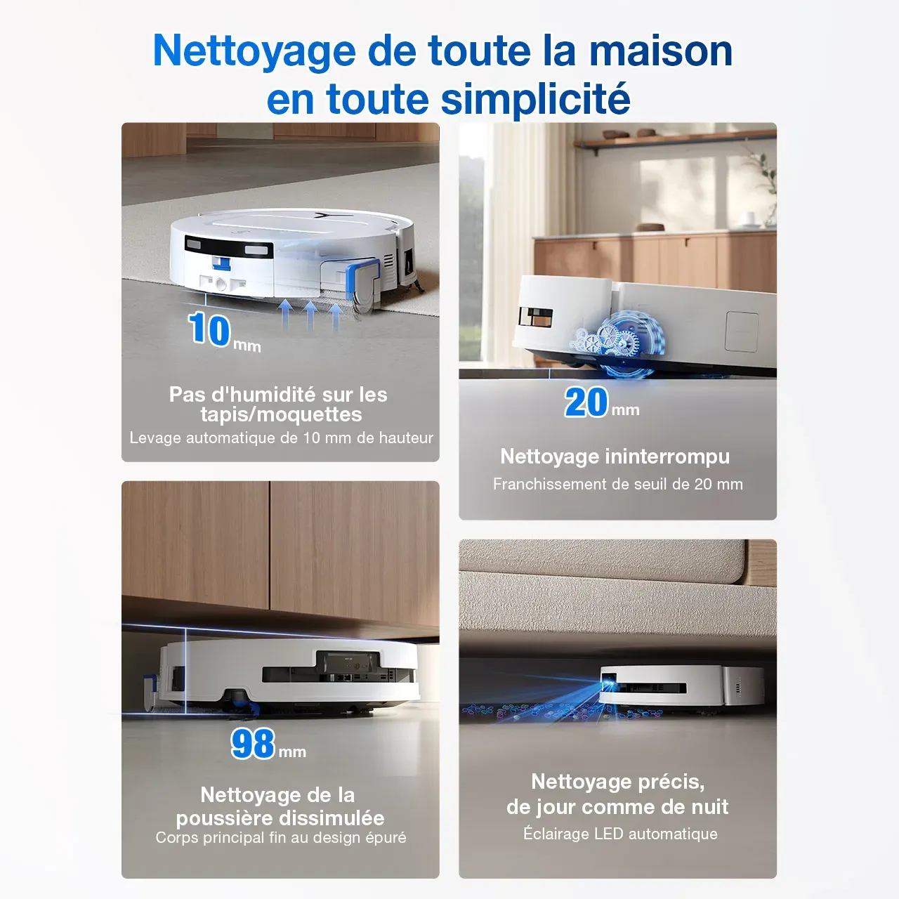 ECOVACS DEEBOT T80 OMNI Aspirateur Robot Laveur Blanc Poils d'Animaux (Puissant, IA, Tapis)