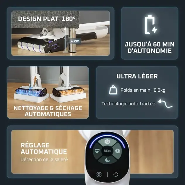 ROWENTA X-Clean 10 Aspirateur laveur sans fil, Longue autonomie, Nettoyage et séchage automatique