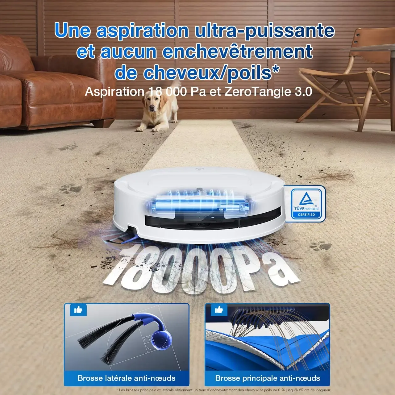 ECOVACS DEEBOT T80 OMNI Aspirateur Robot Laveur Blanc Poils d'Animaux (Puissant, IA, Tapis)