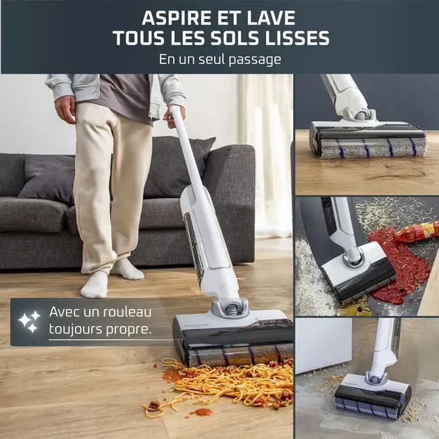 ROWENTA X-Clean 10 Aspirateur laveur sans fil, Longue autonomie, Nettoyage et séchage automatique