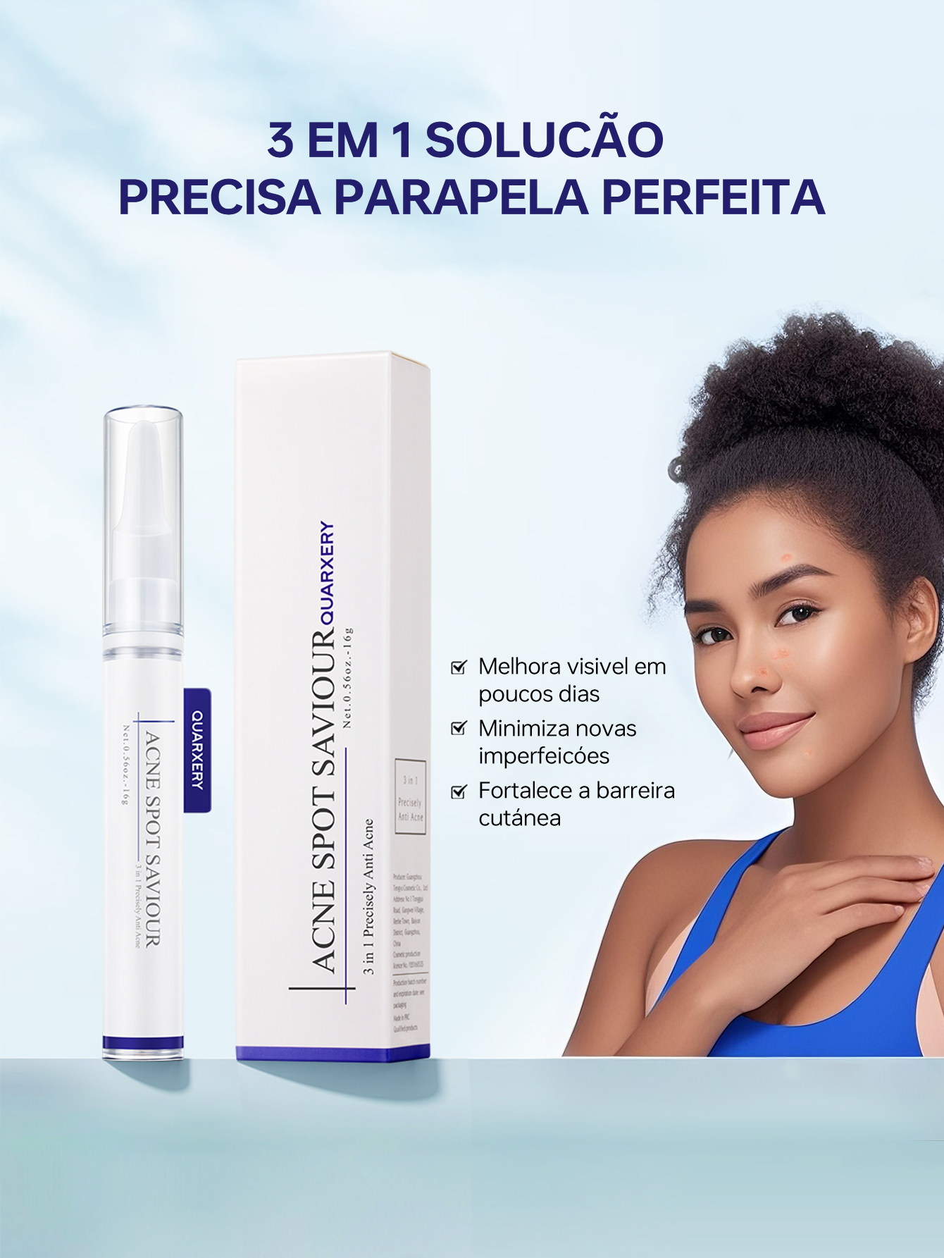 QUARXERY Acne Spot Saviour: Solução 3 em 1 para Acne – Melhora Visível em Poucos Dias + Fortalece Barreira Cutânea