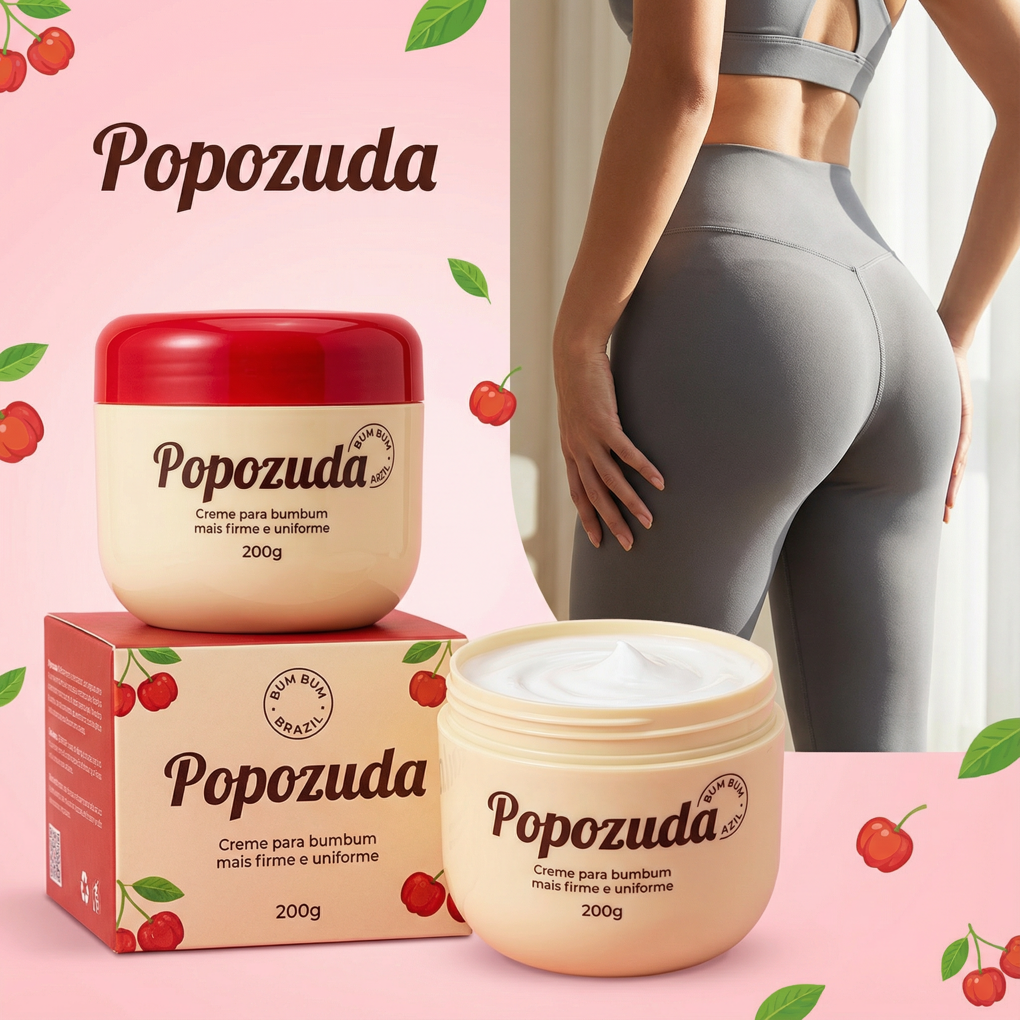 Creme Popozuda para Bumbum: Firmeza + Uniformidade da Pele, Cuidado Especial para a Hidratação Suave