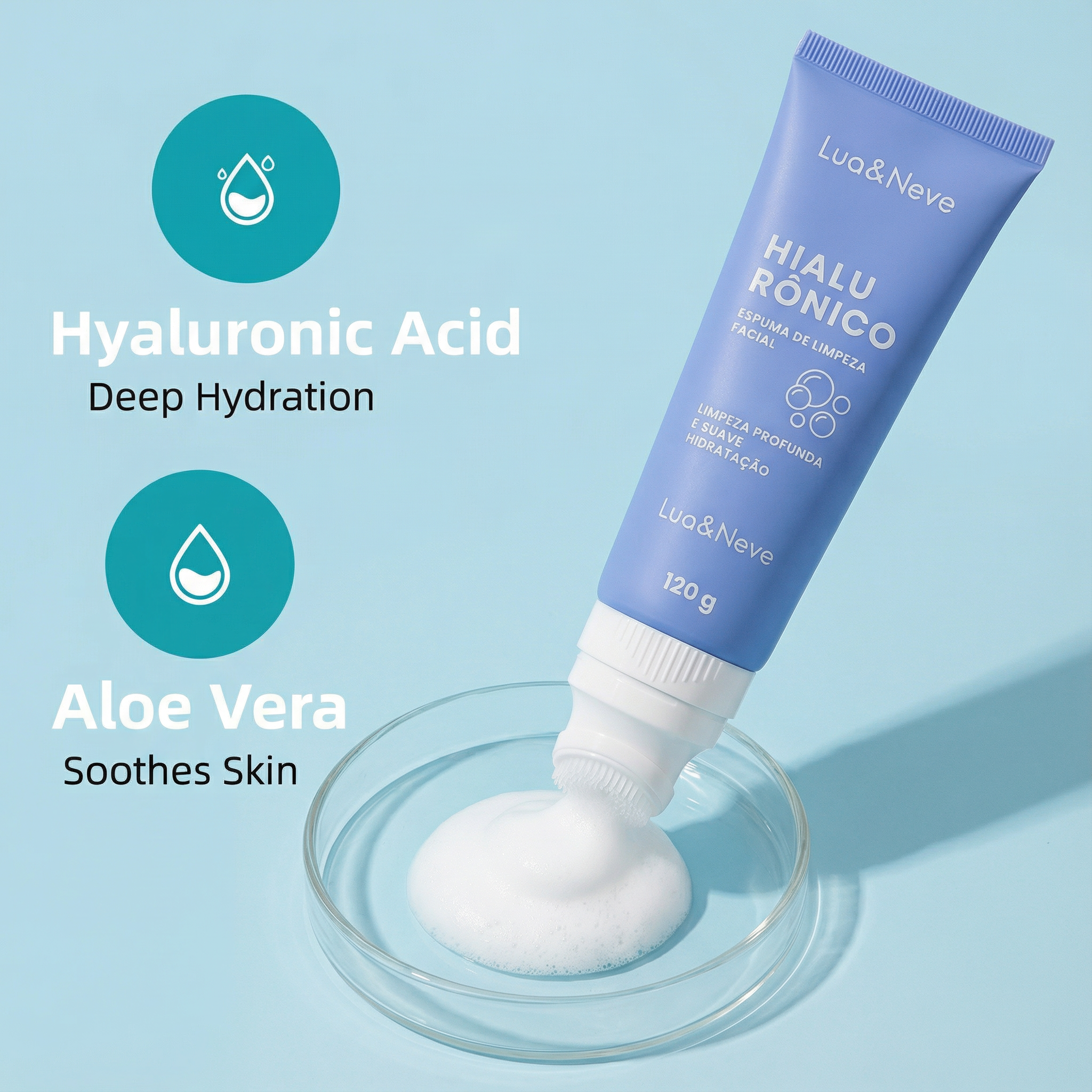 Espuma de Limpeza Facial com Ácido Hialurônico: Espuma Densa, Limpeza Profunda, Controle de Oleosidade e Hidratação Sem Ressecamento