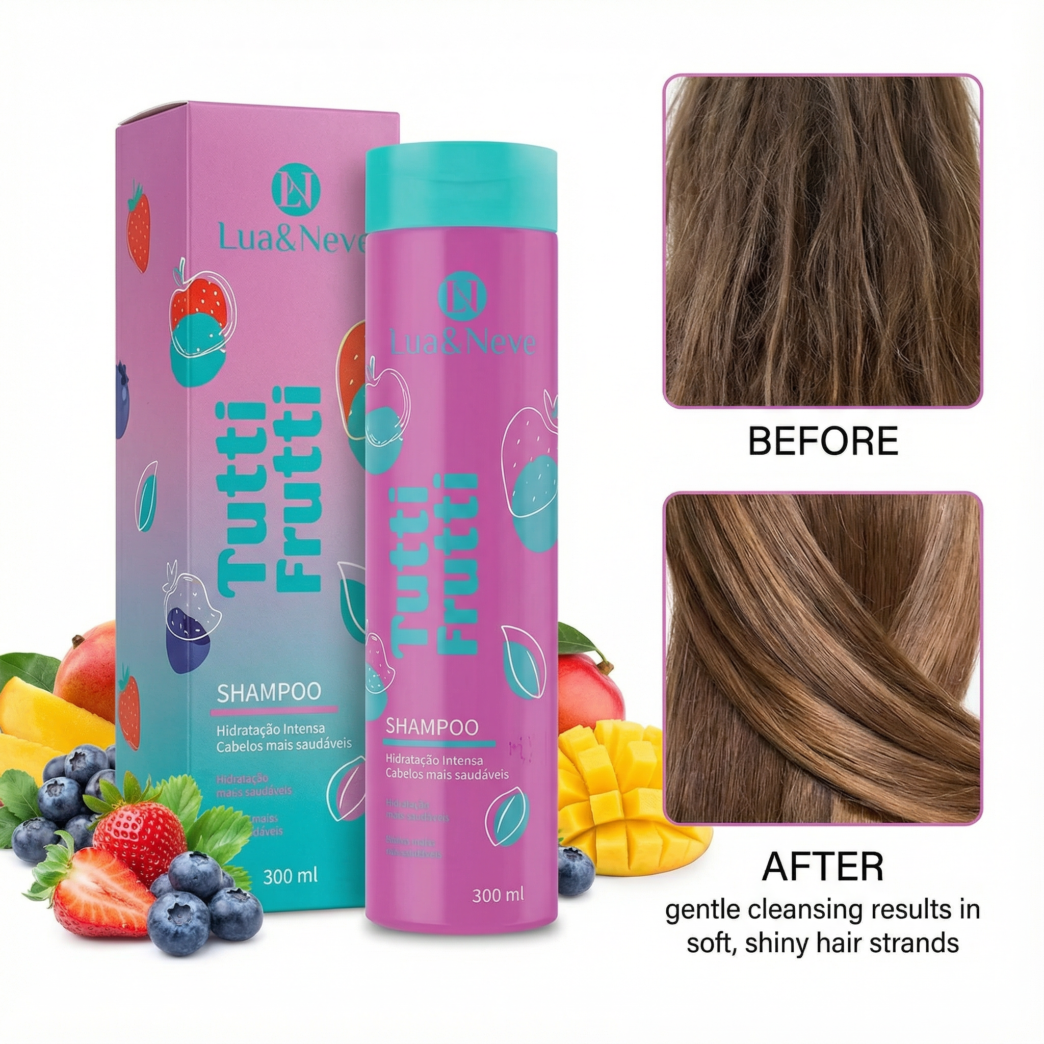 Shampoo Tutti Frutti 300ml: Limpeza Suave Diária com Fragrância de Frutas Mistas