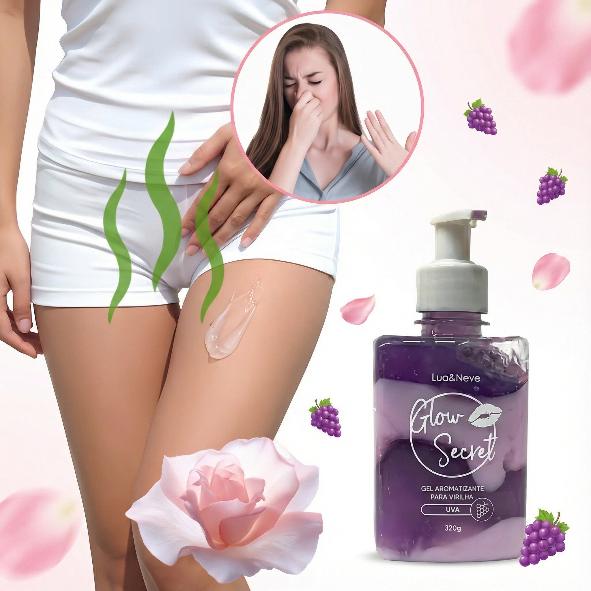 Gel Aromatizante para Virilha 320g: Limpeza Suave, Alívio e Eliminação de Odores, Embalagem com Dispenser de Pressão