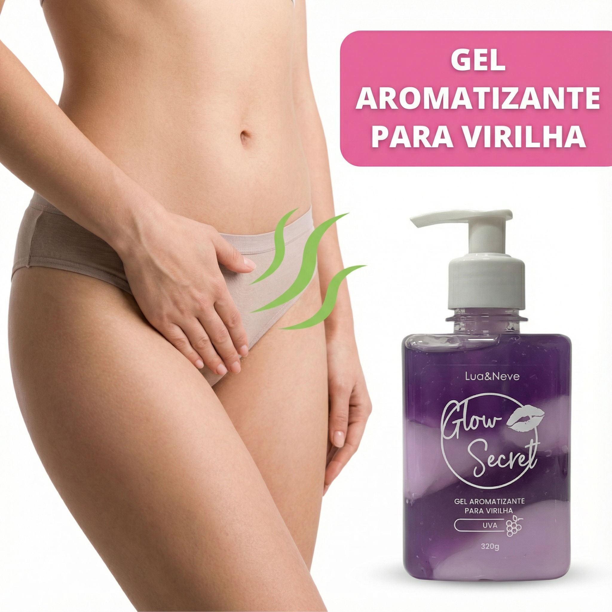 Gel Aromatizante para Virilha 320g: Limpeza Suave, Alívio e Eliminação de Odores, Embalagem com Dispenser de Pressão