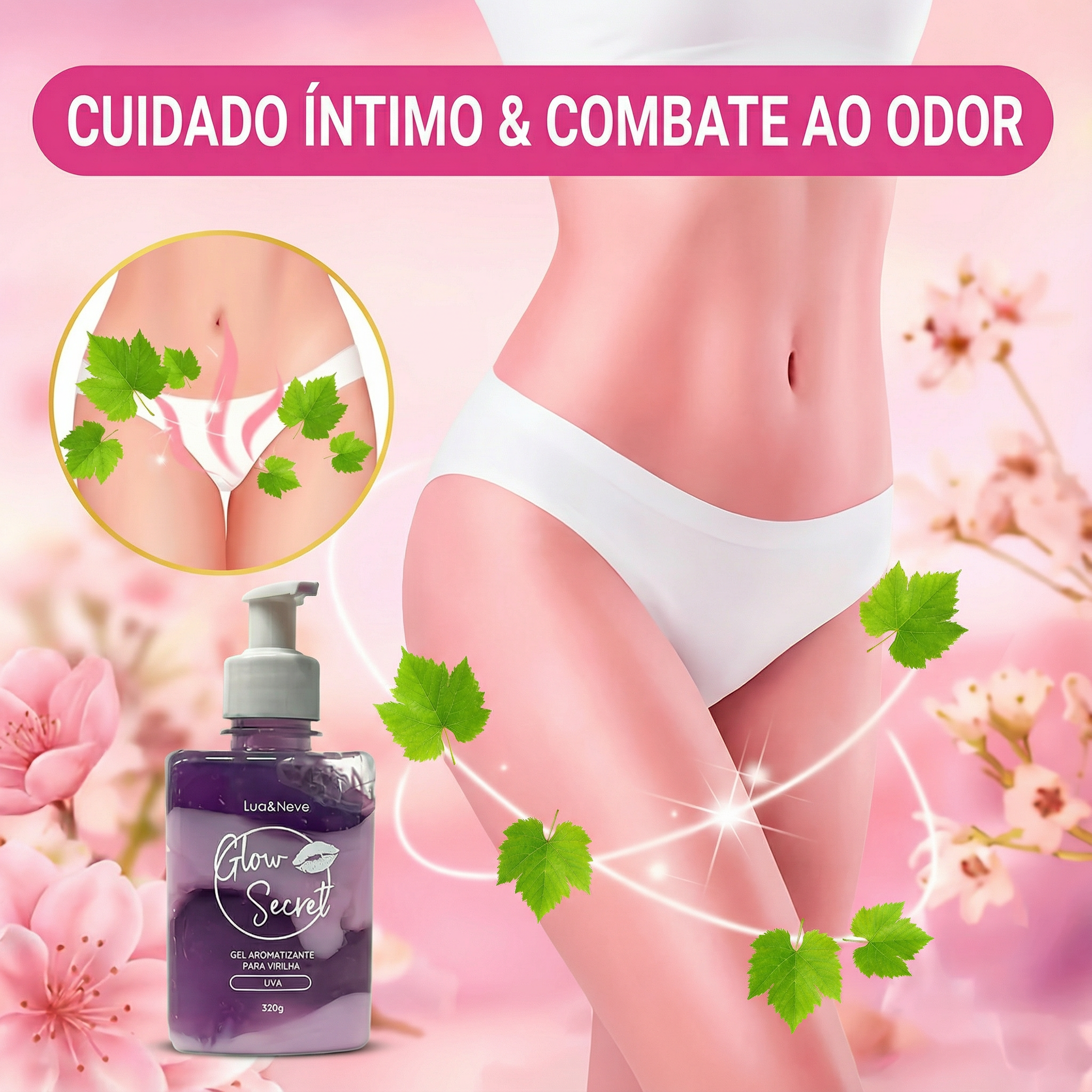 Gel Aromatizante para Virilha 320g: Limpeza Suave, Alívio e Eliminação de Odores, Embalagem com Dispenser de Pressão