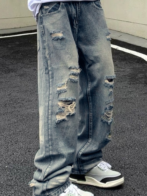 Vintage Blue Distressed Ripped Jeans
